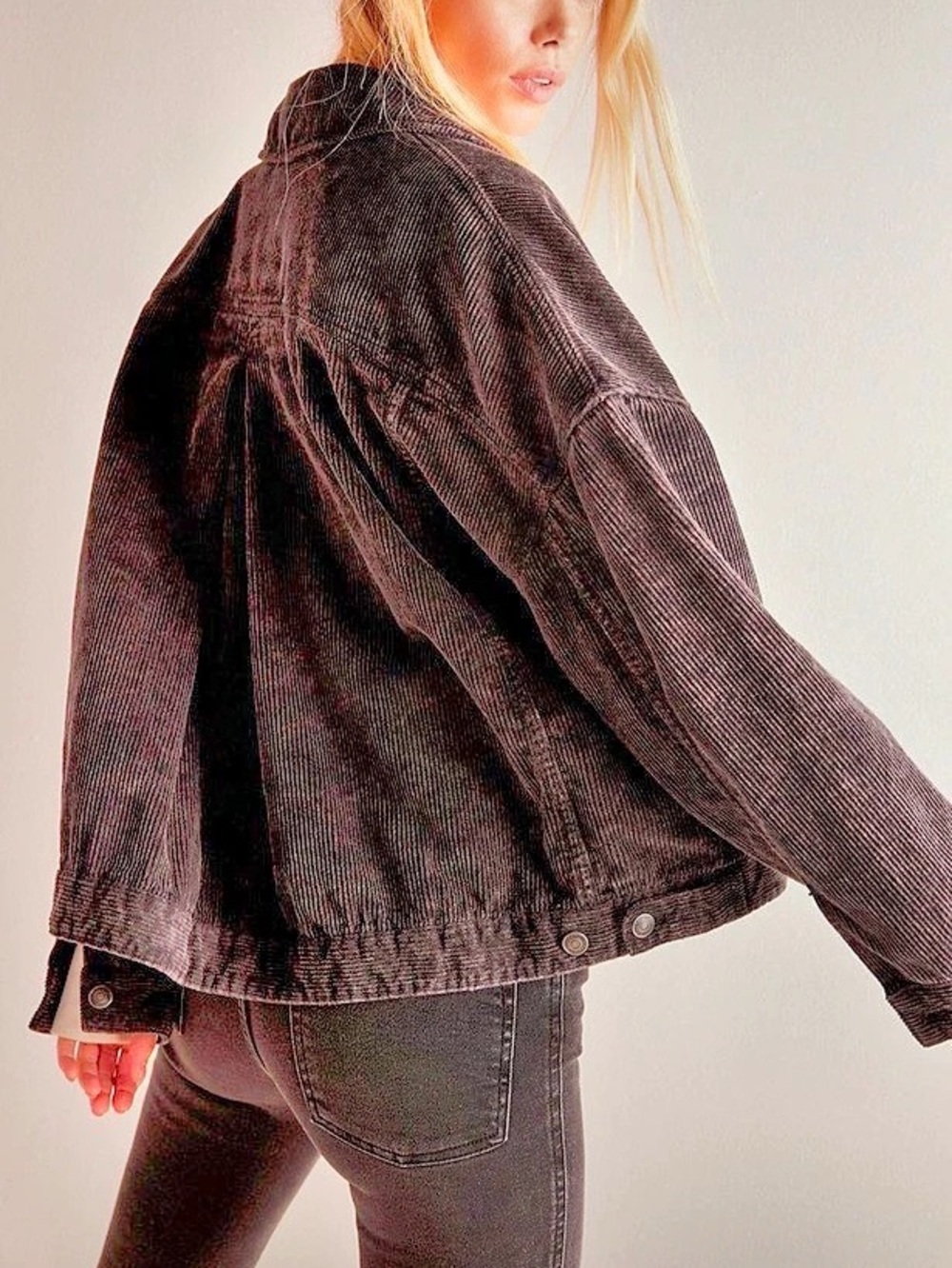 We The Free Opal Swing Corduroy Utility Jacket in Washed Black - Size Medium - Picture 2 of 16